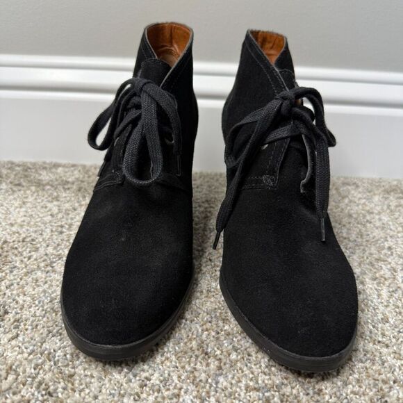 Lucky Brand Womens 9.5 M LK Sway Black Suede Lace-Up Wedges Ankle Booties‎ - Picture 3 of 8